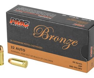 PMC Ammunition, Bronze, 32ACP, 60 Grain, Jacketed Hollow Point, 50 Round Box