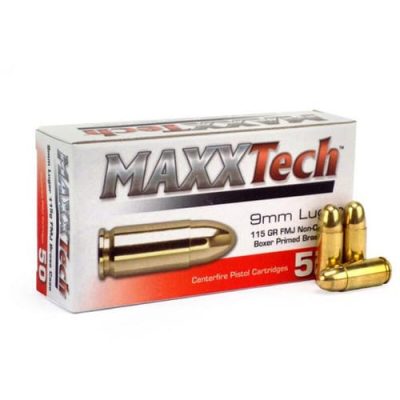MAXXTech 9mm Luger Ammunition 50 Rounds FMJ 115 Grains PTGB9MM