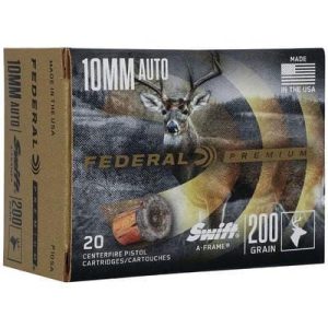 Federal Premium Swift a-Frame 10mm Auto 200 Grain Swift a-Frame Nickel Plated Brass Cased Centerfire Pistol Ammo, 20 Rounds, P10SA