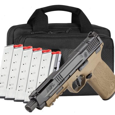 SMITH & WESSON M&P 5.7 CARRY ON BUNDLE 5" FDE 2 TONE O.R. NTS T.B. 6-22RD MAGS, SAVIOR BAG