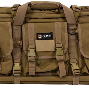 GPS Bags DRC42FDE Double Rifle Case Flat Dark Earth 600D Polyester w/ 2 Padded Pistol Sleeves MOLLE Webbing & Lockable Zippers