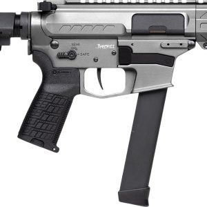 CMMG 99A290FTNG Banshee FE MkGs 9mm Luger 33+1 5" Black Nitride Threaded Barrel, M-LOK Handguard, Tungsten Cerakote Aluminum Receiver w/Picatinny Rail, Black Polymer CMMG RipBrace, CMMG Zeroed Grip