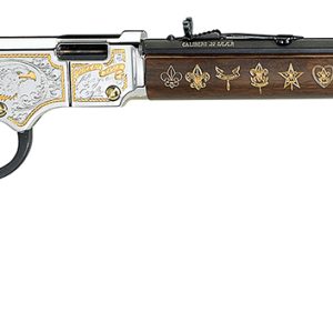 Henry H004ES2 Golden Boy Eagle Scout Tribute 2nd Edition 22 S/L/LR 16+1 20" Blued Octagon Barrel, Nickel Plated w/Selective 24kt Gold Plating Drilled & Tapped Receiver, American Walnut Straight