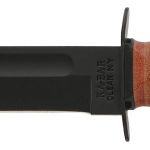 Ka-Bar 1217 USMC Fight/Utility 7" Fixed Clip Point Plain Black 1095 Cro-Van Blade. Brown Leather Handle. Includes Sheath
