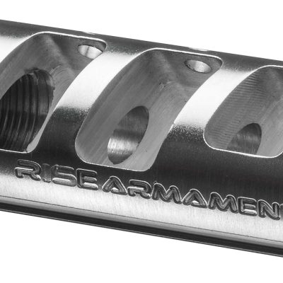 Rise Armament RA701223SLVR RA-701 Compensator Silver 416R Stainless Steel with 1/2″-28 tpi Threads & 2.50″ OAL for 5.56x45mm NATO AR-Platform