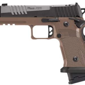 SIG SAUER P211 COMBAT 9MM PISTOL 4.4" MACH3D COMP, SAO, COYOTE G10 GRIP, 1-23RD 2-21RD MAGS