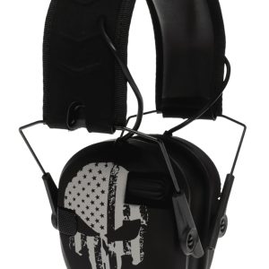 Walker's WPRSEMFSPUN Razor Slim Electronic Freedom Muff 23 dB Over the Head Black w/Distressed Punisher Flag Polymer