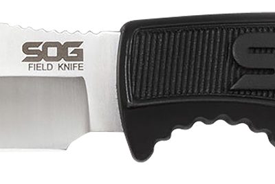 S.O.G SOGFK1001CP Field 4" Fixed Clip Point Plain Satin 7Cr17MoV SS Blade Black TPR Handle Includes Sheath
