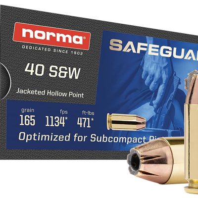 Norma Ammunition 801407887  Safeguard 40S&W 165gr Jacketed Hollow Point 50 Per Box/20 Case