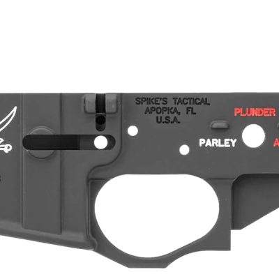 Spikes STLS016CFA Calico Jack Stripped Lower Receiver Multi-Caliber 7075-T6 Aluminum Black Anodized with Color Fill for AR-15