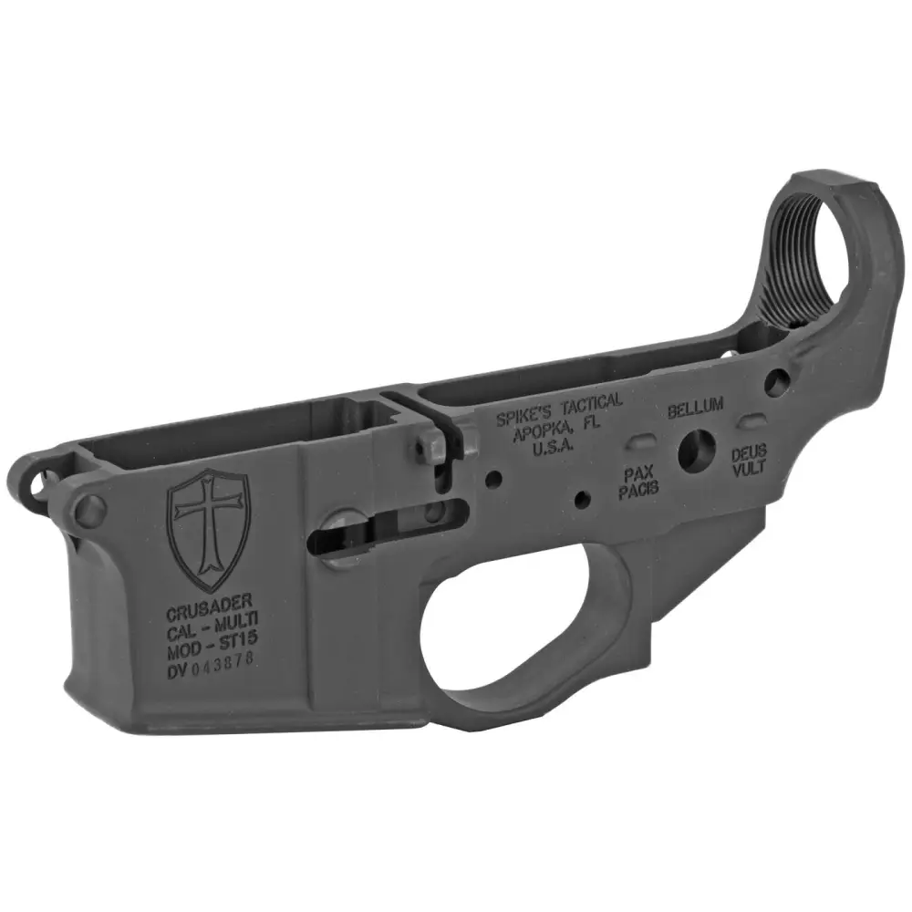 SPIKES TACTICAL STRIPPED LOWER RECEIVER MULTI CAL, CRUSADER LOGO - Image 2