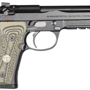 Wilson Combat BER92BRIG9 92G Brigadier Tactical 9mm Luger 15+1 4.70" Target Crown Steel Barrel, Black Serrated Steel Slide, Black Steel Frame w/Picatinny Rail, Dirty Olive G10 Grip, Ambidextrous