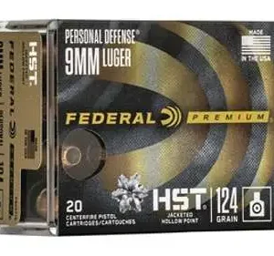 FEDERAL 9MM LUGER +P 124GR HST 20 RD/BX 10 BX/CS