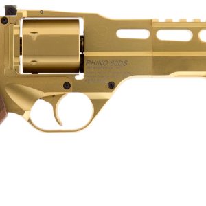 Chiappa Firearms 340225 Rhino 60DS Medium Frame 357 Mag 6 Shot, 6″ Gold Plated PVD Steel Vent Rib Barrel & Cylinder, Gold Plated PVD Aluminum Frame,  Walnut Grip, Concealed Hammer