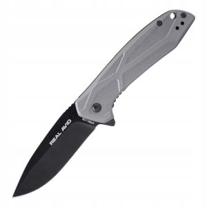 Real Avid RAV-2 Folding Knife, 3.25in, 8Cr13MoV, Black Oxide Drop Point Plain Blade, Blue/Black Aluminum Handle, AVRAV2