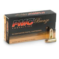 PMC Ammunition Bronze, 9mm Luger, 115 Grain, FMJ, Brass Case, Centerfire Pistol Ammo, 50 Rounds Box, 9A