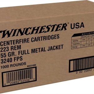 Winchester USA RIFLE .223 Remington 55 Grain Full Metal Jacket Brass Cased Centerfire Rifle Ammo, 1000 Rounds, W2231000