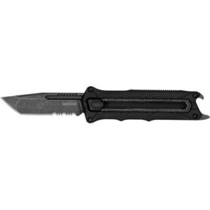 Kershaw Interstellar Folding Knife, 2.7in, 8Cr13MoV, Black-Oxide BlackWash, Partially Serrated Tanto, Black GFN Handle, 1195