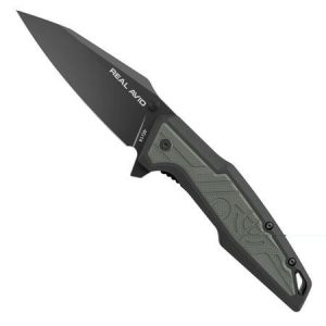 Real Avid RAV-1 Folding Knife, 3.25in, 4Cr14, Black Oxide Clip Point Plain Blade, Green/Black Nylon Handle, AVRAV1